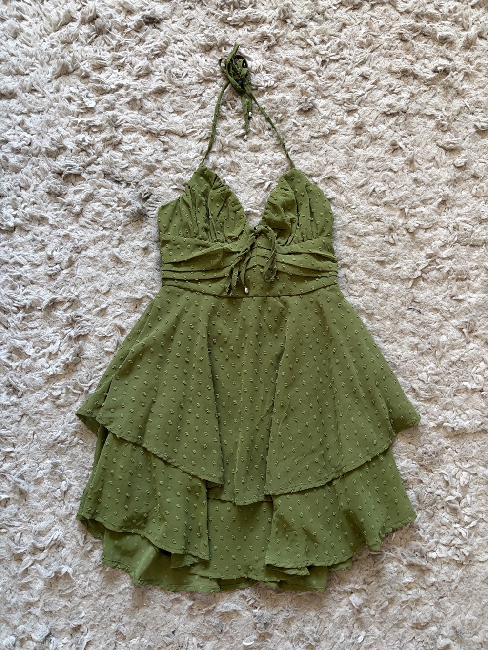 SHEIN Olive Green Halter Ruffle Mini Dress